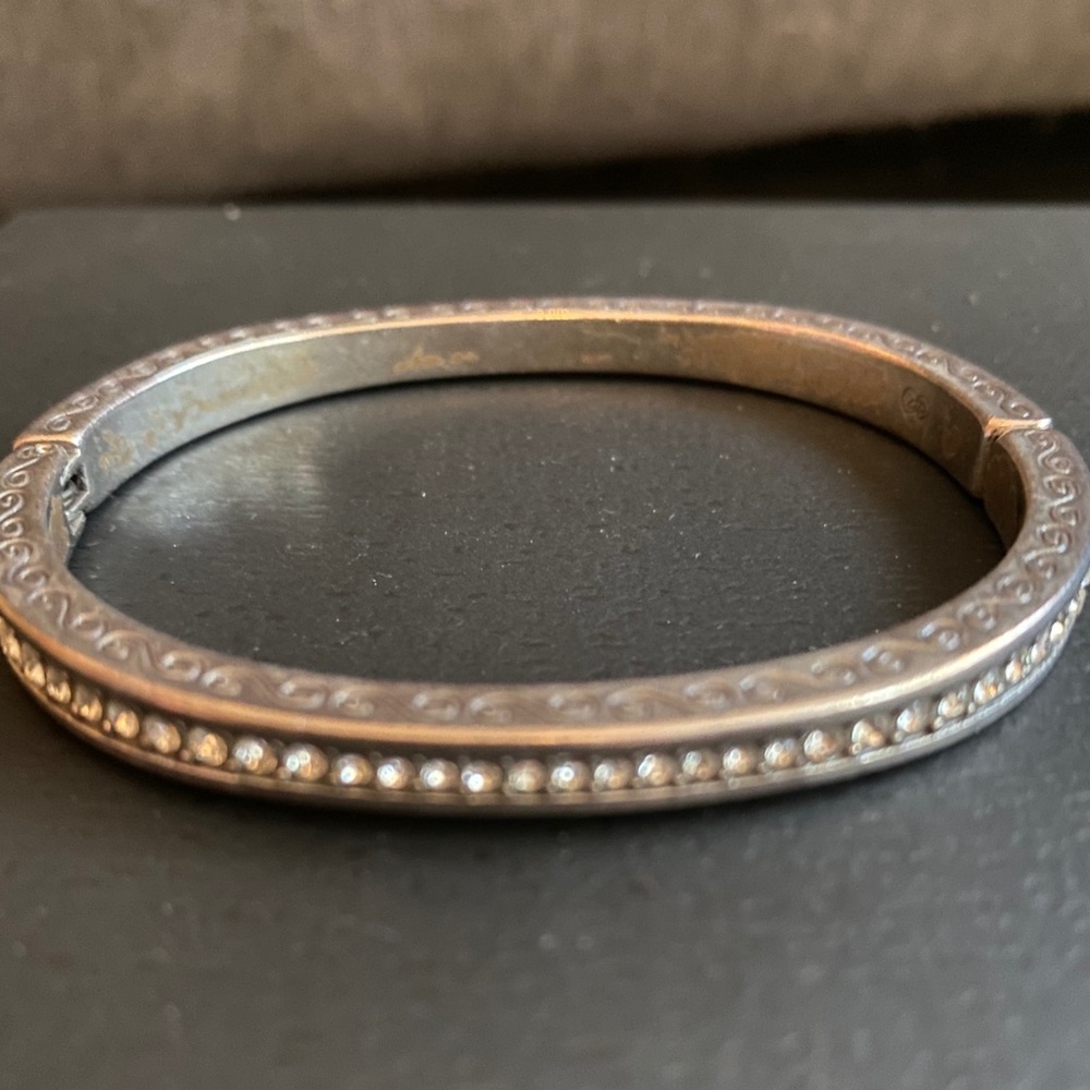 BRIGHTON Silver/Rhinestone Hinged Bangle Bracelet